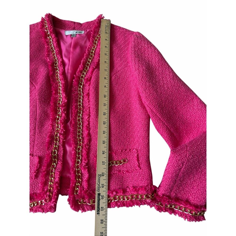 WD-NY Blazer Tweed Fringe Gold Chain Open Front Hot Pink Medium - Picture 5 of 11